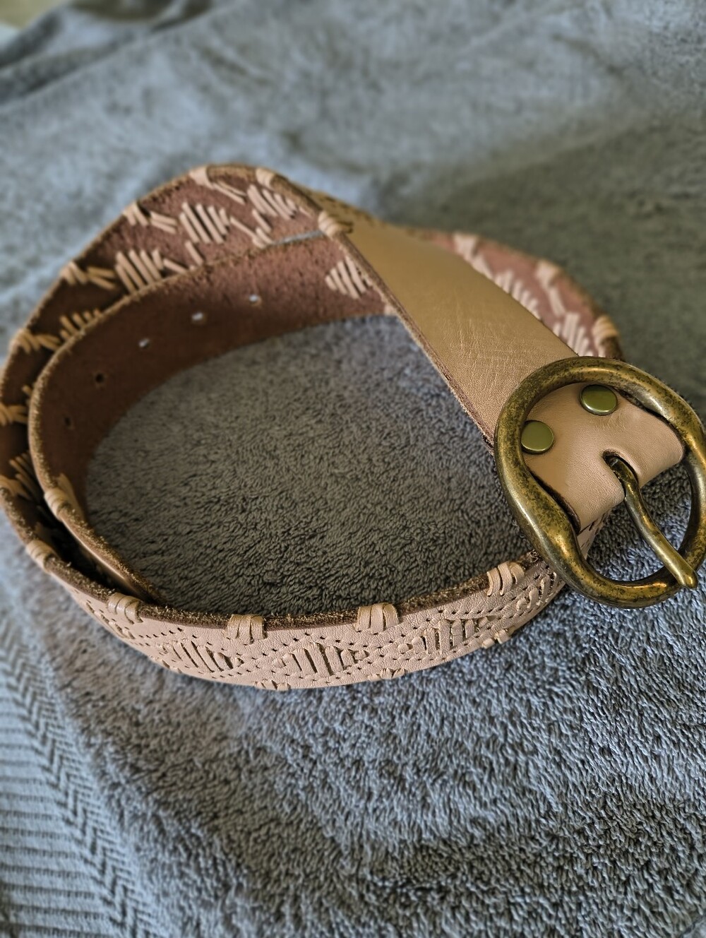 Lucky Brand Woven Leather Belt Small Blush Pink Boho Western Aztec Rodeo Cowgirl